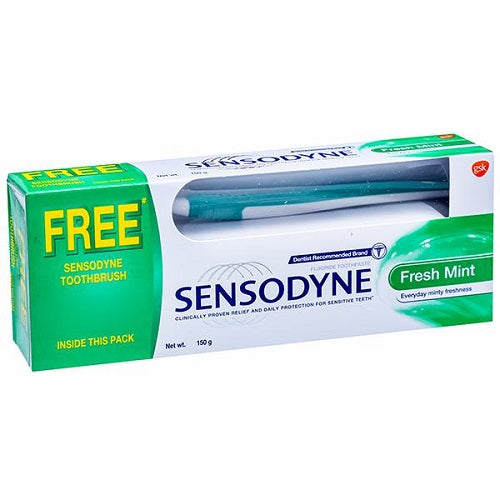 Sensodyne Fresh Mint Toothpaste + Toothbrush (150gr)