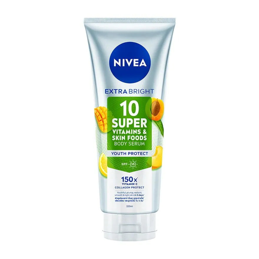 Nivea Extra Bright 10 Super Vitamins & Skin Foods Body Serum Youth Protect SPF15 (320ML)