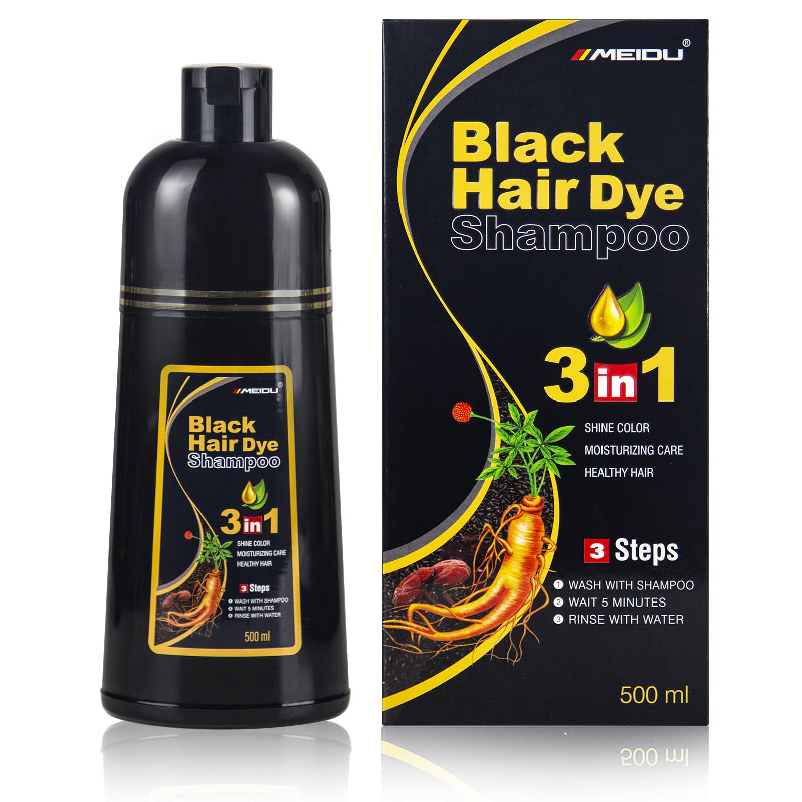 Meidu Black Hair Dye Shampoo 3in1 (500ML)