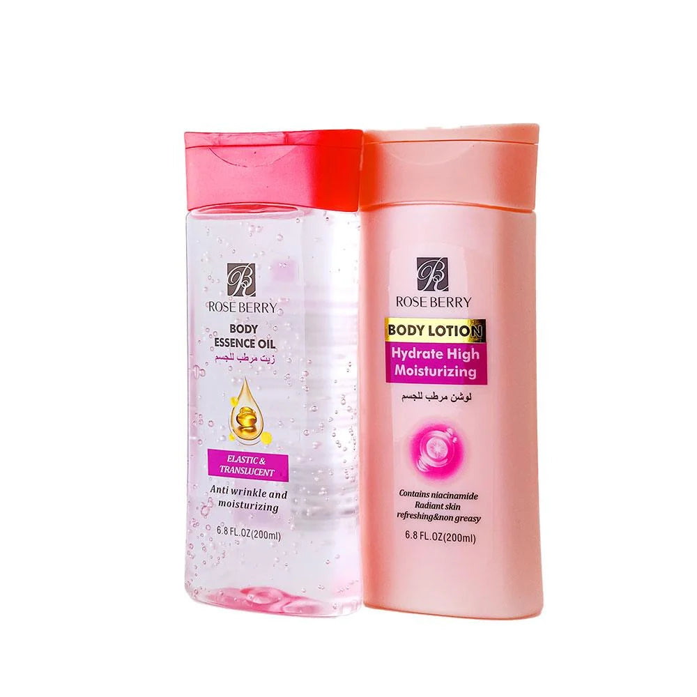 Rose Berry Body Essence Oil + Body Lotion BUNDLE SET (200ML)