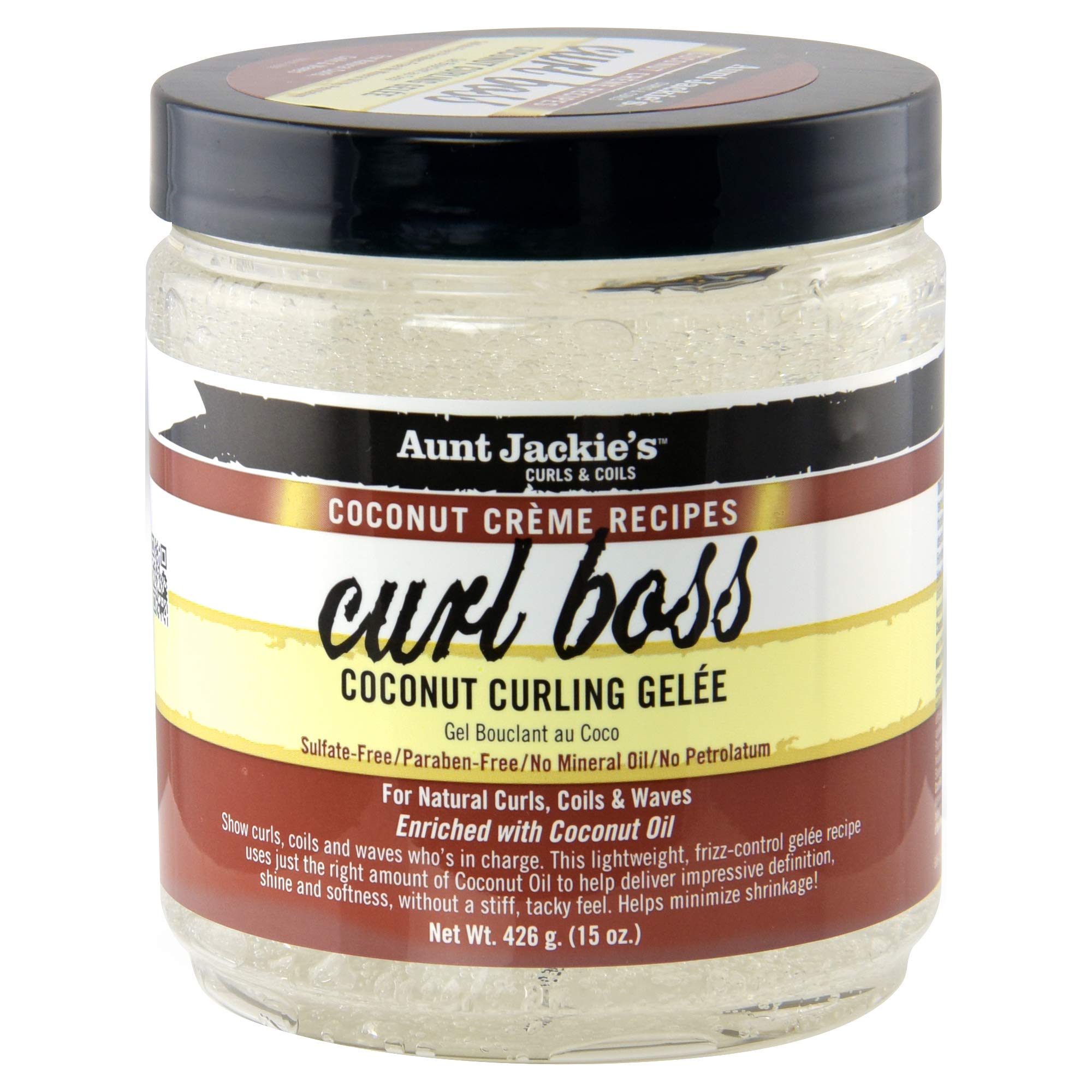 Aunt Jackie's Coconut Crème Recipes Curl Boss Coconut Curling Hair Gel for Natural Curls, Coils and Waves (426gr)