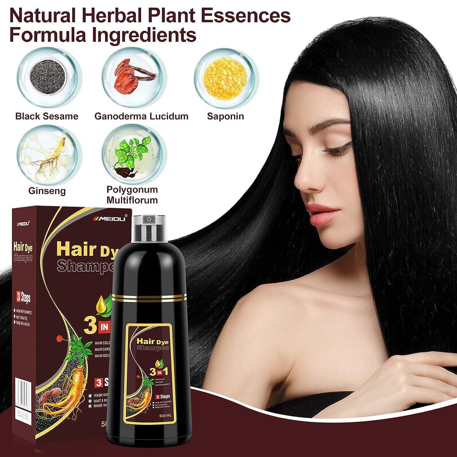 Meidu Black Hair Dye Shampoo 3in1 (500ML)