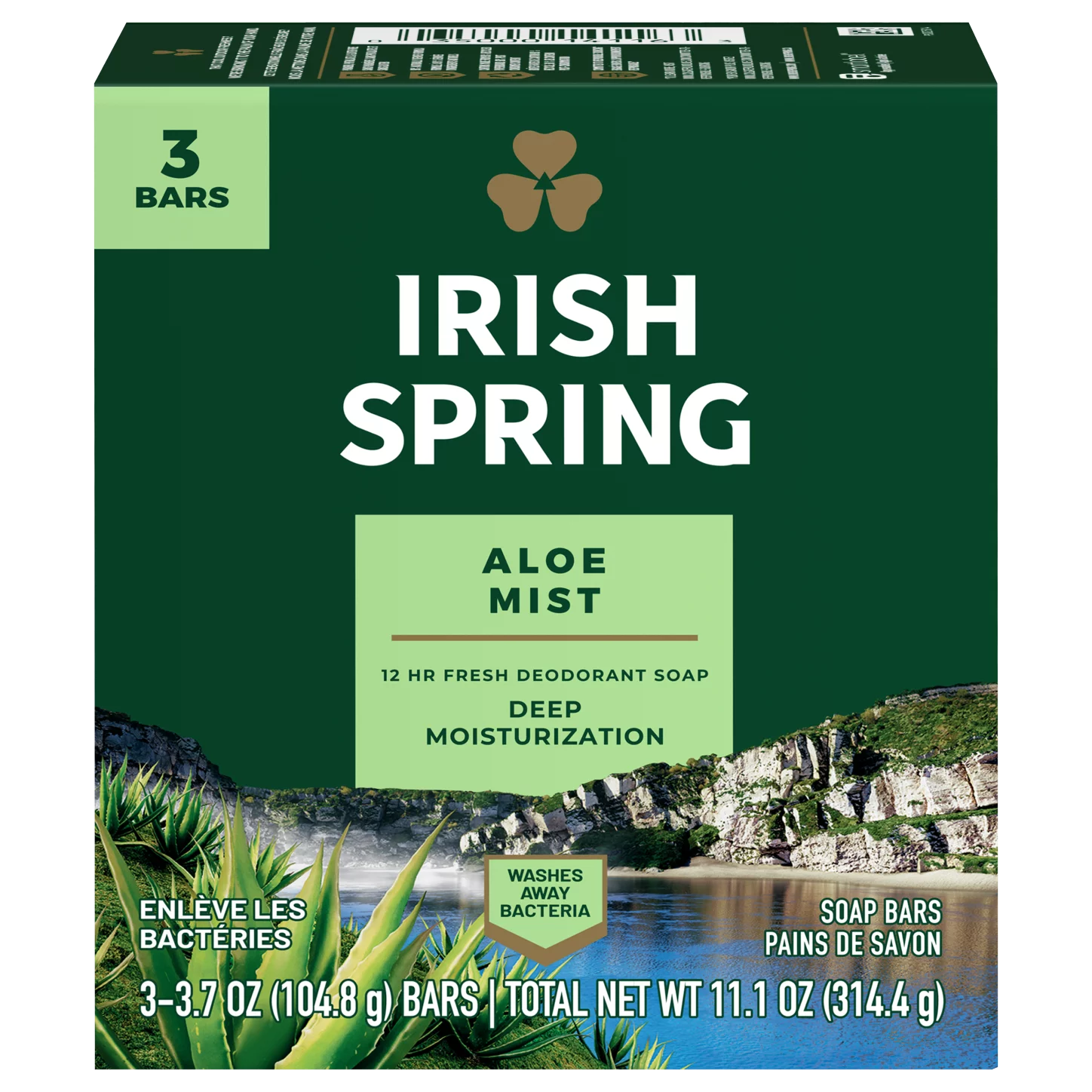 Irish Spring Aloe Mist 3 Bar Deodorant Soap (314.4gr)