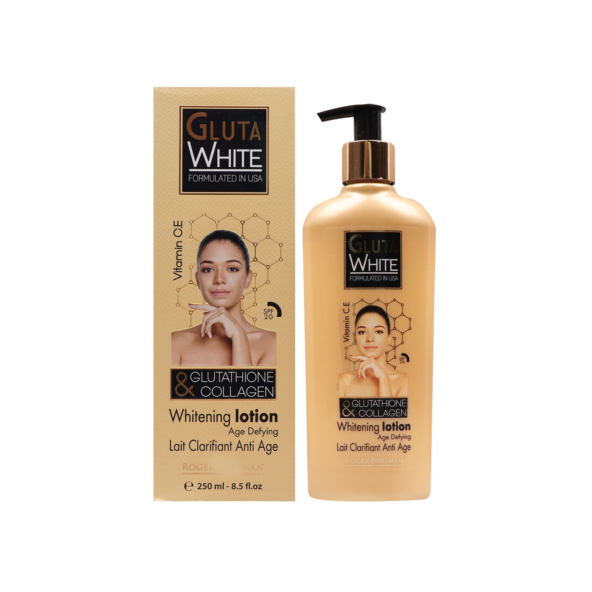 Roger Portman Gluta White Glutathione & Collagen Whitening Lotion Age Defying  (250ML)