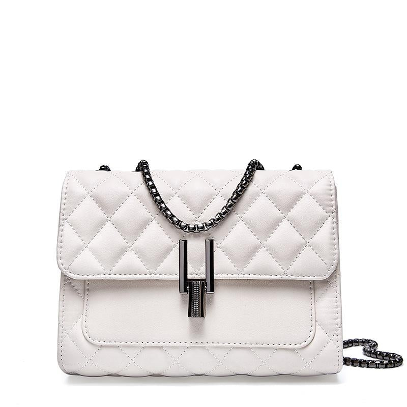 White Purse Black Chain Strap Square