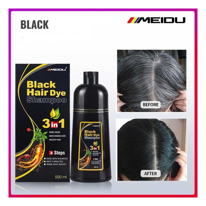 Meidu Black Hair Dye Shampoo 3in1 (500ML)